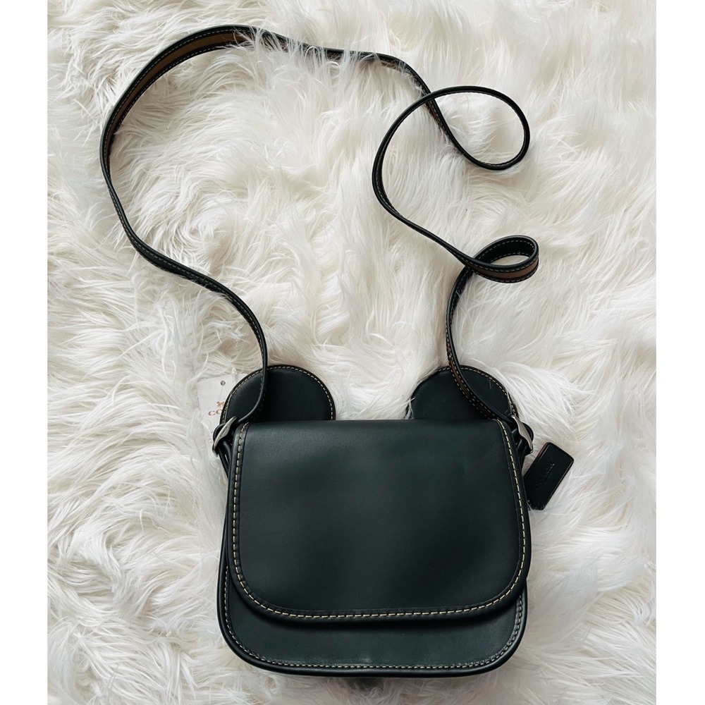 Coach x Disney Patricia Saddle Mickey Ears Leather Crossbody Bag (Blk) [F59369]